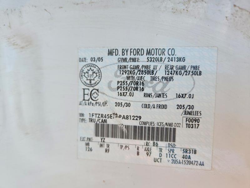 56285316 :رقم المزاد ، 1FTZR45E75PA81229 vin ، 2005 Ford Ranger مزاد بيع