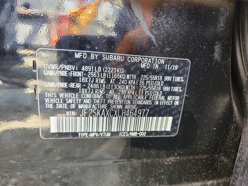 2020 Subaru Forester მანქანა იყიდება აუქციონზე, vin: JF2SKAXCXLH464977, აუქციონის ნომერი: 57259176