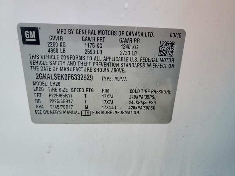 Aukcja sprzedaży 2015 Gmc Terrain, vin: 2GKALSEK0F6332929, numer aukcji: 56041926