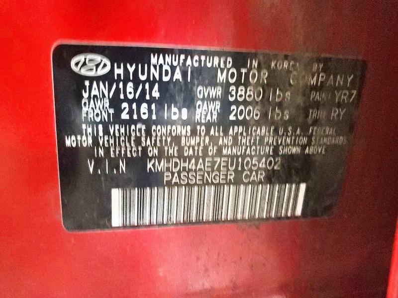 2014 Hyundai Elantra მანქანა იყიდება აუქციონზე, vin: KMHDH4AE7EU105402, აუქციონის ნომერი: 56759186