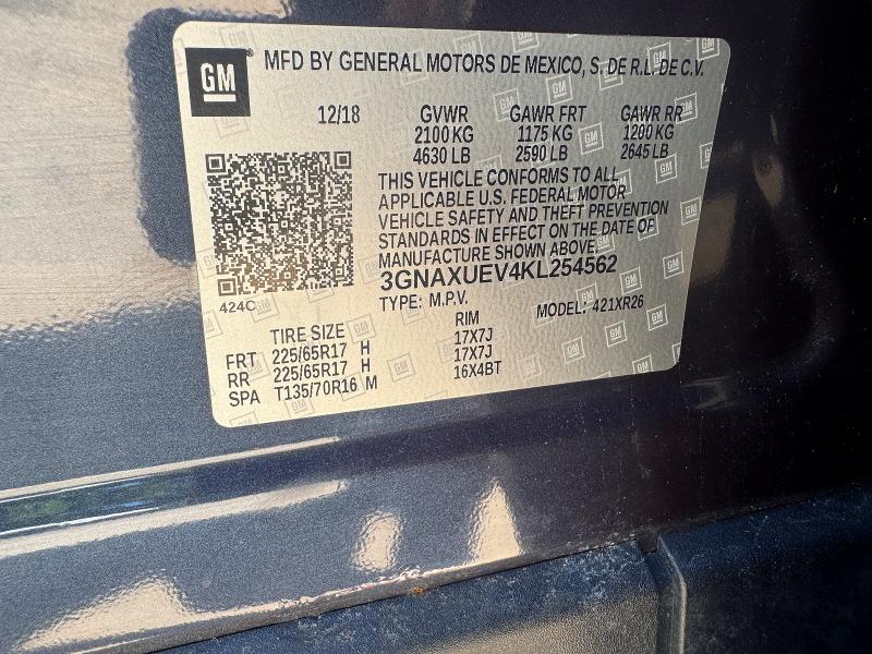 Продажа на аукционе авто 2019 Chevrolet Equinox, vin: 3GNAXUEV4KL254562, номер лота: 58966276