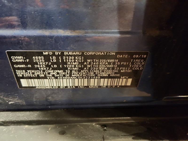 Продажа на аукционе авто 2019 Subaru Outback, vin: 4S4BSANC5K3231498, номер лота: 56502456