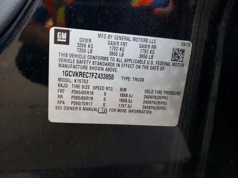 Auction sale of the 2015 Chevrolet Silverado, vin: 1GCVKREC7FZ433858, lot number: 58092036