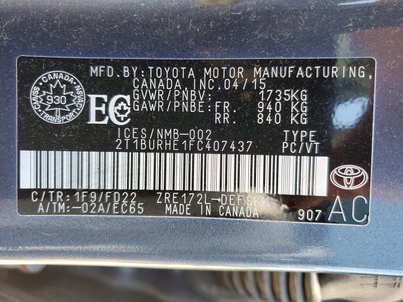Aukcja sprzedaży 2015 Toyota Corolla, vin: 2T1BURHE1FC407437, numer aukcji: 55073216