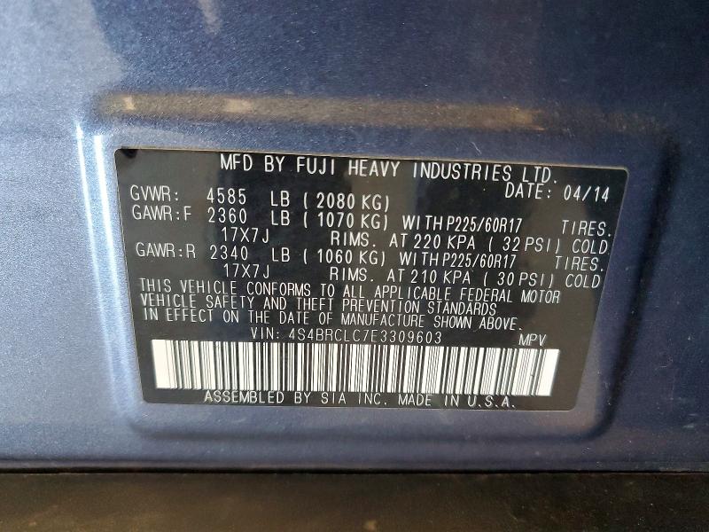 Продажа на аукционе авто 2014 Subaru Outback, vin: 4S4BRCLC7E3309603, номер лота: 57546086