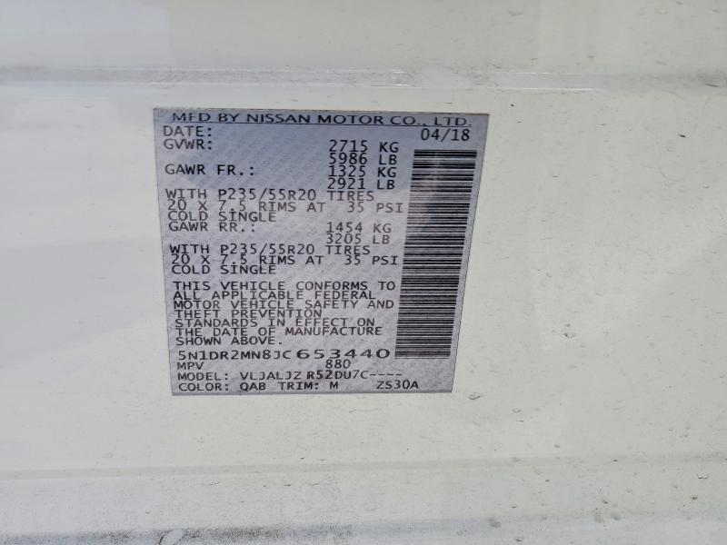 57500396 :رقم المزاد ، 5N1DR2MN8JC653440 vin ، 2018 Nissan Pathfinder مزاد بيع