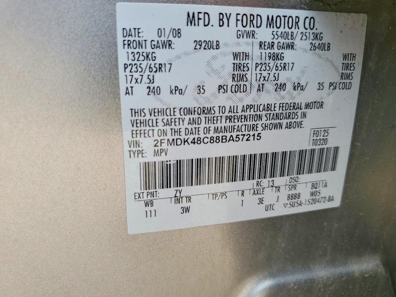 Продажа на аукционе авто 2008 Ford Edge, vin: 2FMDK48C88BA57215, номер лота: 59130396