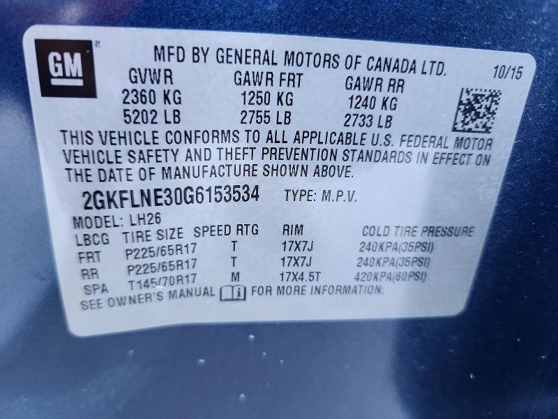 Aukcja sprzedaży 2016 Gmc Terrain, vin: 2GKFLNE30G6153534, numer aukcji: 57073806