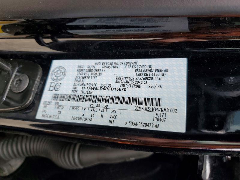 Aukcja sprzedaży 2024 Ford F150, vin: 1FTFW5LD6RFB15670, numer aukcji: 57209766