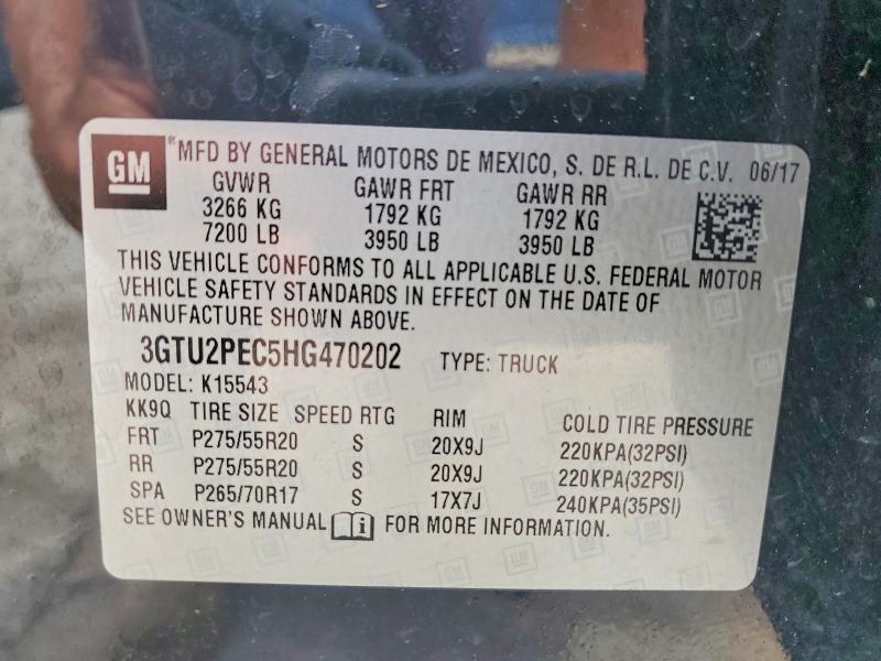 2017 Gmc Sierra მანქანა იყიდება აუქციონზე, vin: 3GTU2PEC5HG470202, აუქციონის ნომერი: 57016276