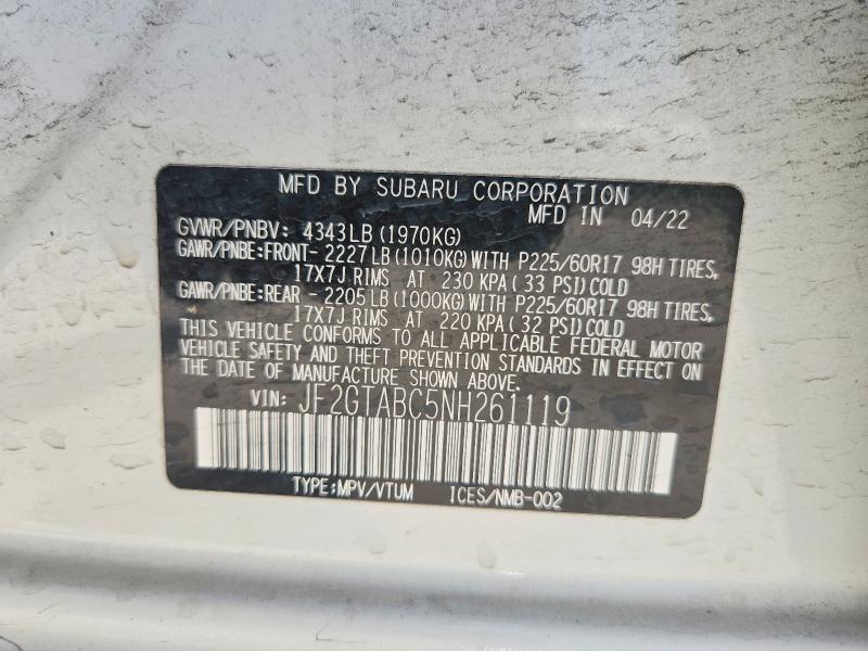 Aukcja sprzedaży 2022 Subaru Crosstrek, vin: JF2GTABC5NH261119, numer aukcji: 58946826