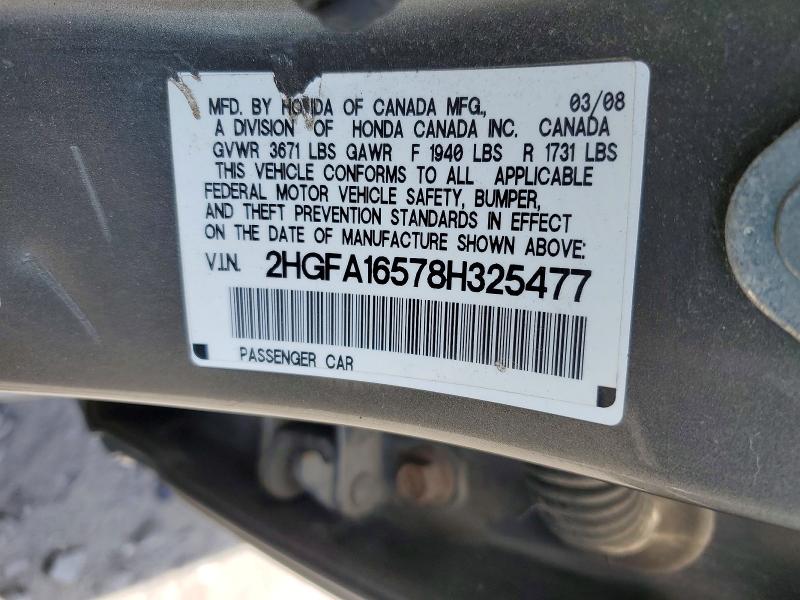 Продаж на аукціоні авто 2008 Honda Civic, vin: 2HGFA16578H325477, номер лоту: 52344176