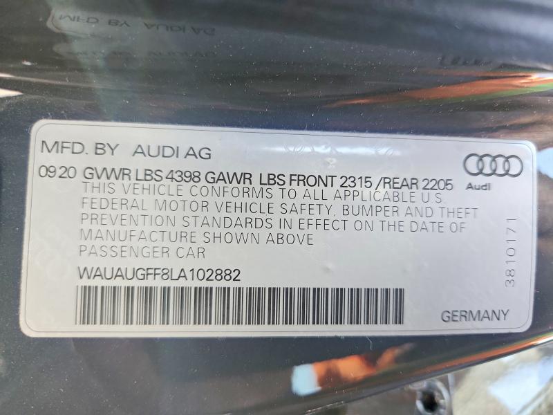 2020 Audi A3 მანქანა იყიდება აუქციონზე, vin: WAUAUGFF8LA102882, აუქციონის ნომერი: 58200416
