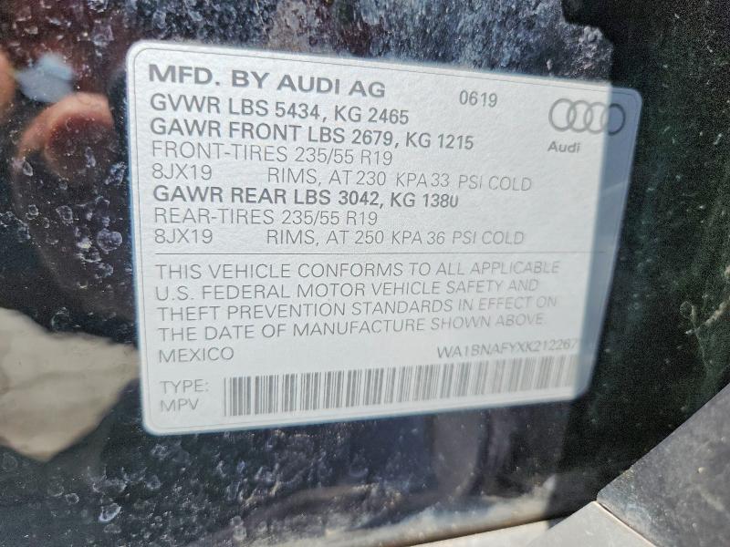 2019 Audi Q5 მანქანა იყიდება აუქციონზე, vin: WA1BNAFYXK2122671, აუქციონის ნომერი: 57021996