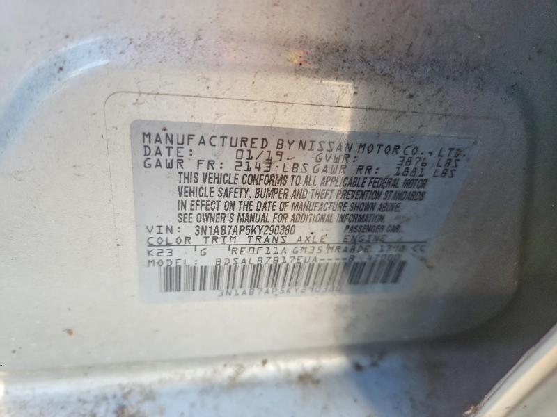 55841766 :رقم المزاد ، 3N1AB7AP5KY290380 vin ، 2019 Nissan Sentra مزاد بيع
