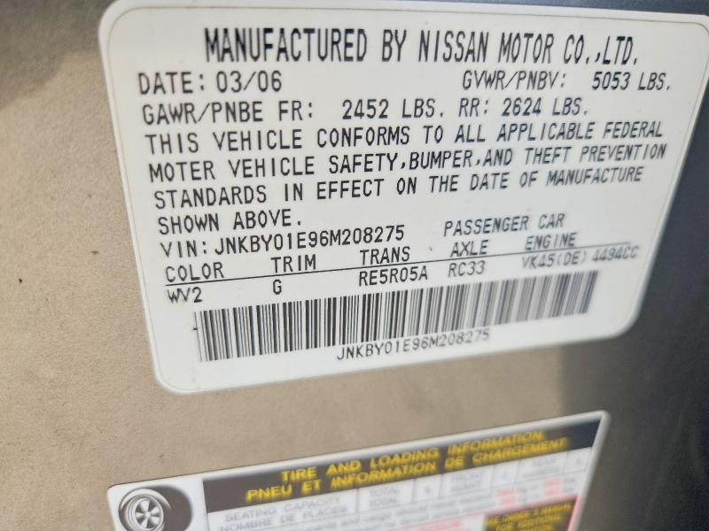 2006 Infiniti M45 მანქანა იყიდება აუქციონზე, vin: JNKBY01E96M208275, აუქციონის ნომერი: 58423356