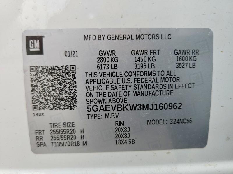 58468486 :رقم المزاد ، 5GAEVBKW3MJ160962 vin ، 2021 Buick Enclave مزاد بيع
