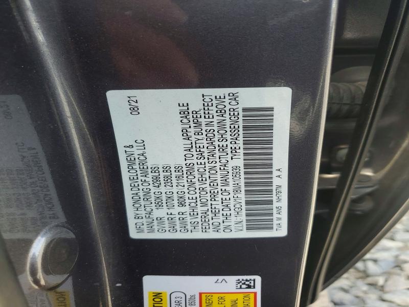 2021 Honda Accord მანქანა იყიდება აუქციონზე, vin: 1HGCV1F18MA105939, აუქციონის ნომერი: 56763266
