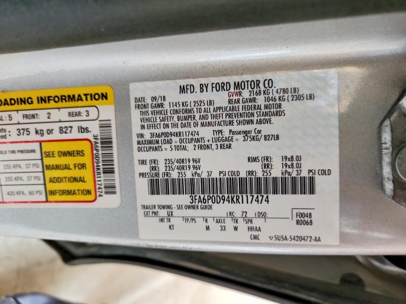 Aukcja sprzedaży 2019 Ford Fusion, vin: 3FA6P0D94KR117474, numer aukcji: 57034526