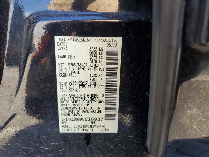 56678576 :رقم المزاد ، 5N1AR18U99C616987 vin ، 2009 Nissan Pathfinder مزاد بيع