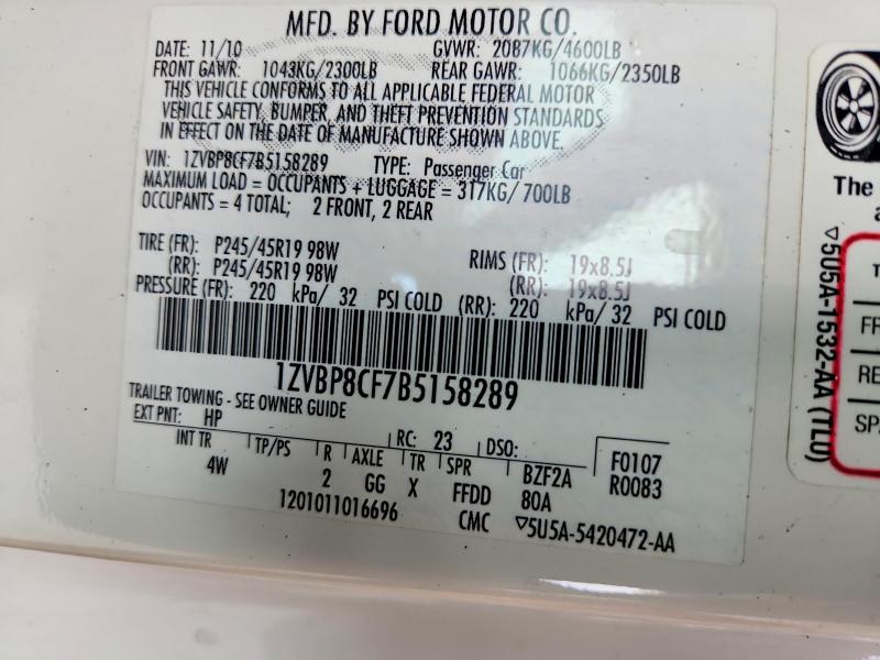 2011 Ford Mustang მანქანა იყიდება აუქციონზე, vin: 1ZVBP8CF7B5158289, აუქციონის ნომერი: 55911736