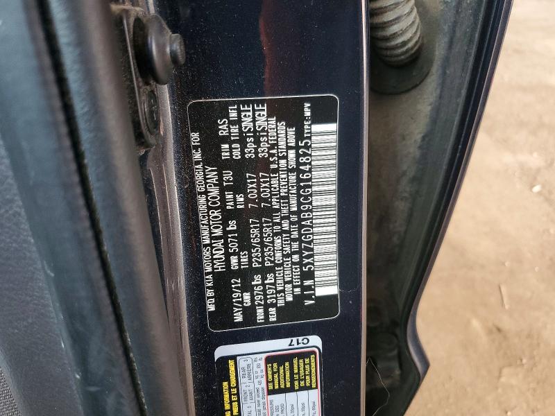 2012 Hyundai Santa Fe მანქანა იყიდება აუქციონზე, vin: 5XYZGDAB9CG164825, აუქციონის ნომერი: 56189466