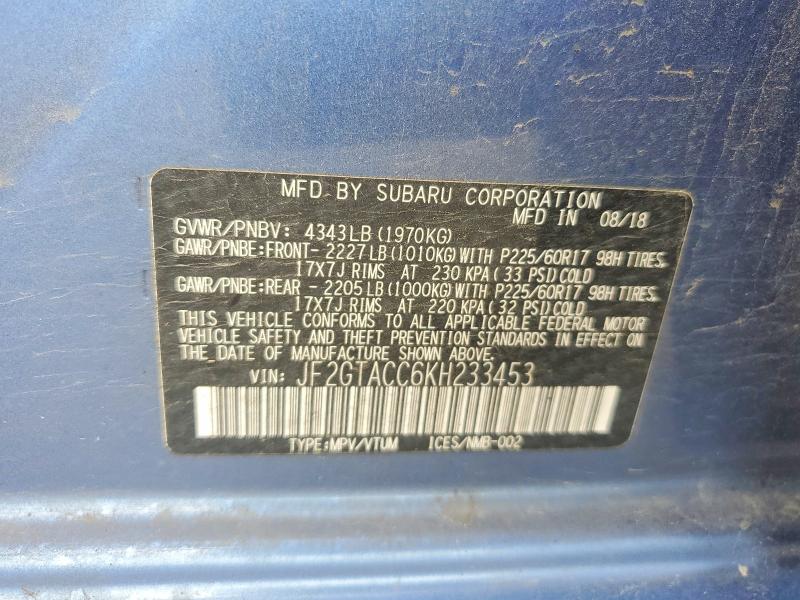 Продаж на аукціоні авто 2019 Subaru Crosstrek, vin: JF2GTACC6KH233453, номер лоту: 56874726