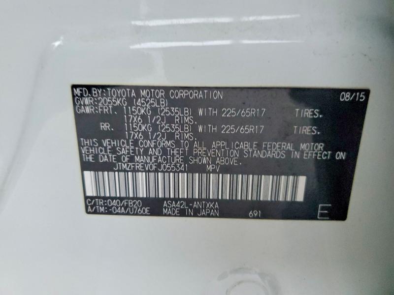 56889366 :رقم المزاد ، JTMZFREV0FJ055341 vin ، 2015 Toyota Rav4 مزاد بيع