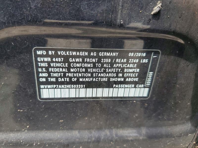 55433346 :رقم المزاد ، WVWFP7AN2HE503231 vin ، 2017 Volkswagen Cc مزاد بيع