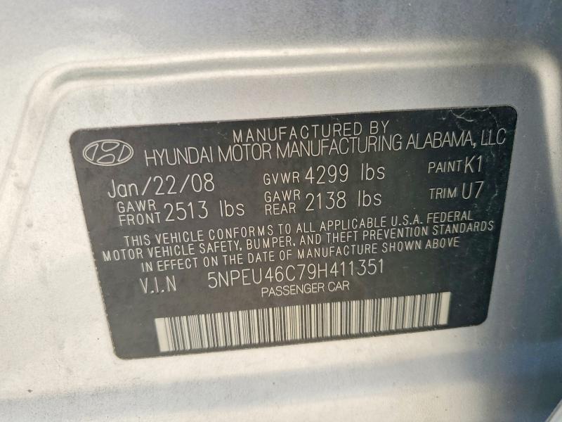 2009 Hyundai Sonata მანქანა იყიდება აუქციონზე, vin: 5NPEU46C79H411351, აუქციონის ნომერი: 55945476