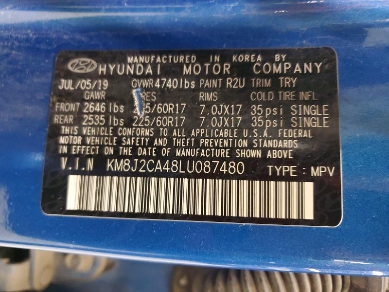 57664576 :رقم المزاد ، KM8J2CA48LU087480 vin ، 2020 Hyundai Tucson مزاد بيع