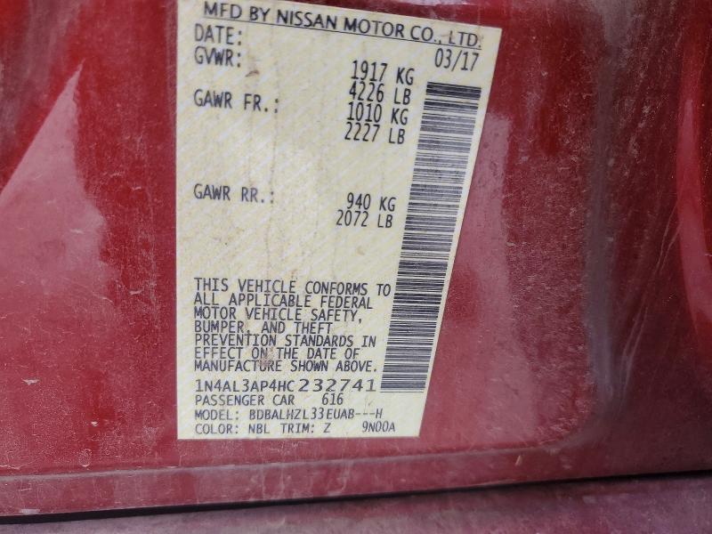 2017 Nissan Altima მანქანა იყიდება აუქციონზე, vin: 1N4AL3AP4HC232741, აუქციონის ნომერი: 58197036