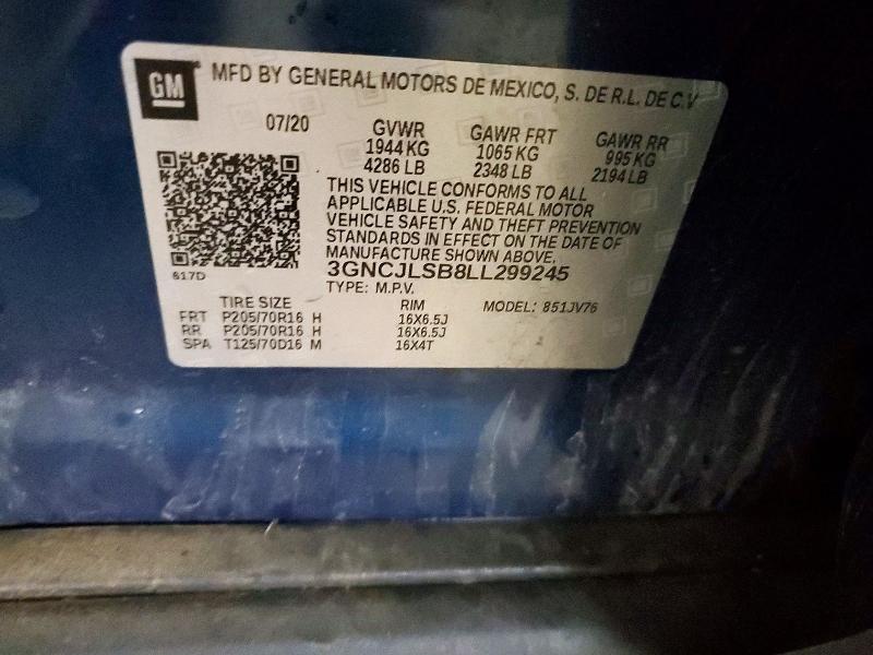 57510946 :رقم المزاد ، 3GNCJLSB8LL299245 vin ، 2020 Chevrolet Trax مزاد بيع