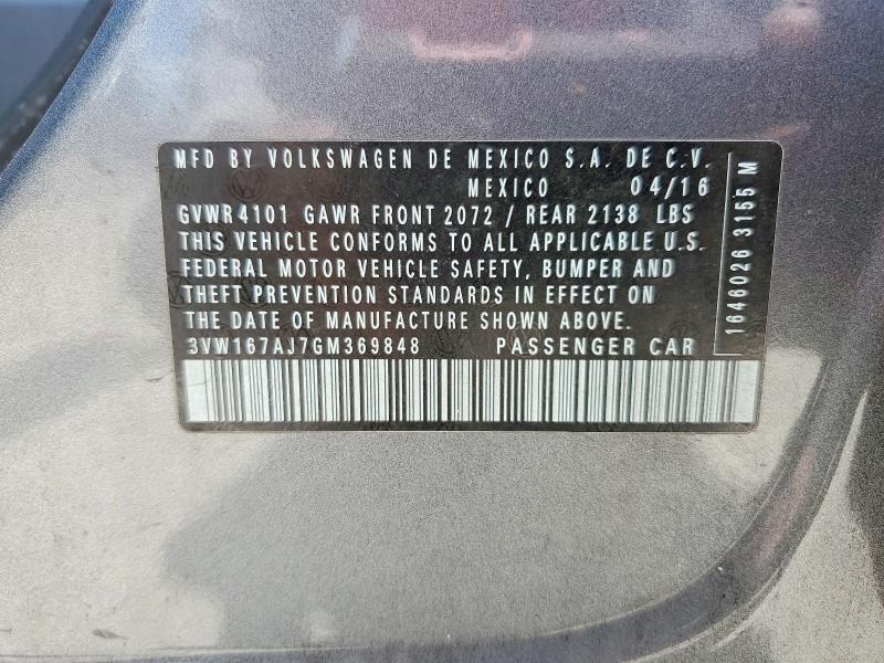 85772585 :رقم المزاد ، 3VW167AJ7GM369848 vin ، 2016 Volkswagen Jetta مزاد بيع