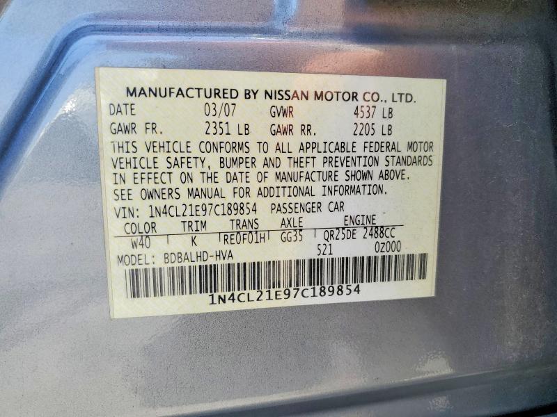 Aukcja sprzedaży 2007 Nissan Altima, vin: 1N4CL21E97C189854, numer aukcji: 58485476