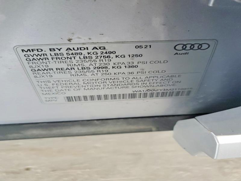 Продажа на аукционе авто 2021 Audi Q5, vin: WA1AAAFY4M2110915, номер лота: 58207256