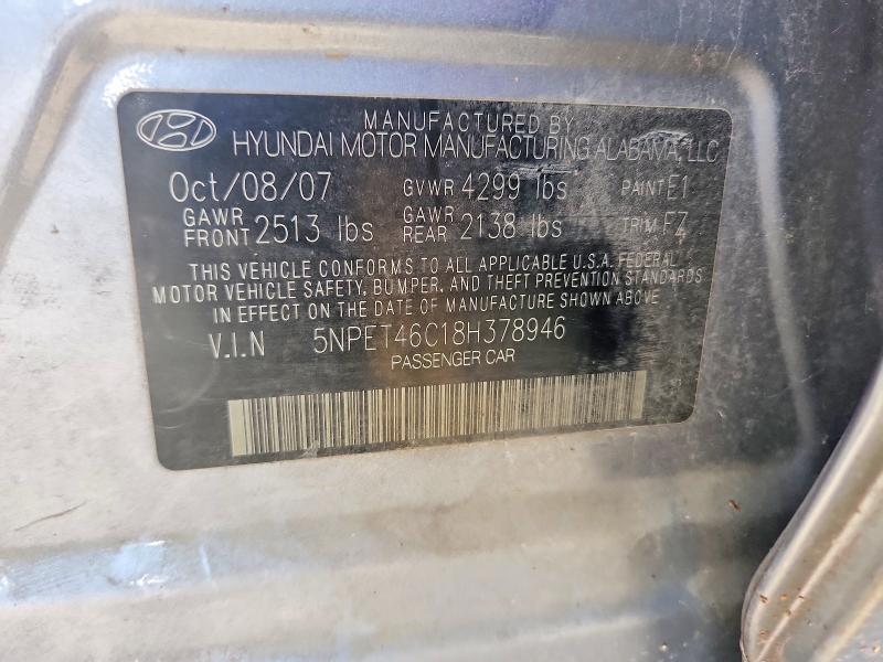 Aukcja sprzedaży 2008 Hyundai Sonata, vin: 5NPET46C18H378946, numer aukcji: 56786056