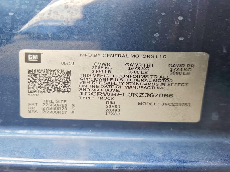 Aukcja sprzedaży 2019 Chevrolet Silverado, vin: 1GCRWBEF3KZ367066, numer aukcji: 56848566
