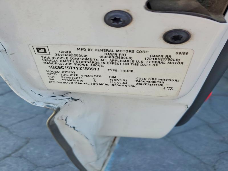 85992255 :رقم المزاد ، 1GCEC19T1YZ150917 vin ، 2000 Chevrolet Silverado مزاد بيع