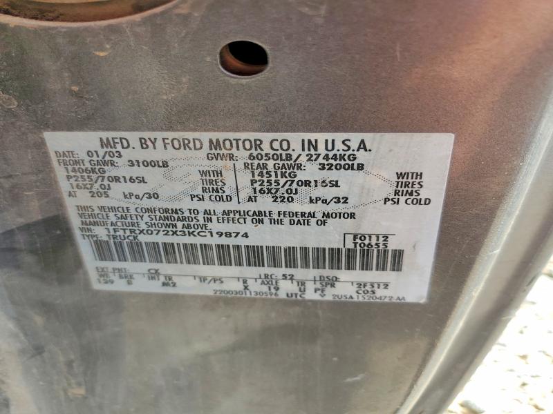2003 Ford F150 მანქანა იყიდება აუქციონზე, vin: 1FTRX072X3KC19874, აუქციონის ნომერი: 56621876