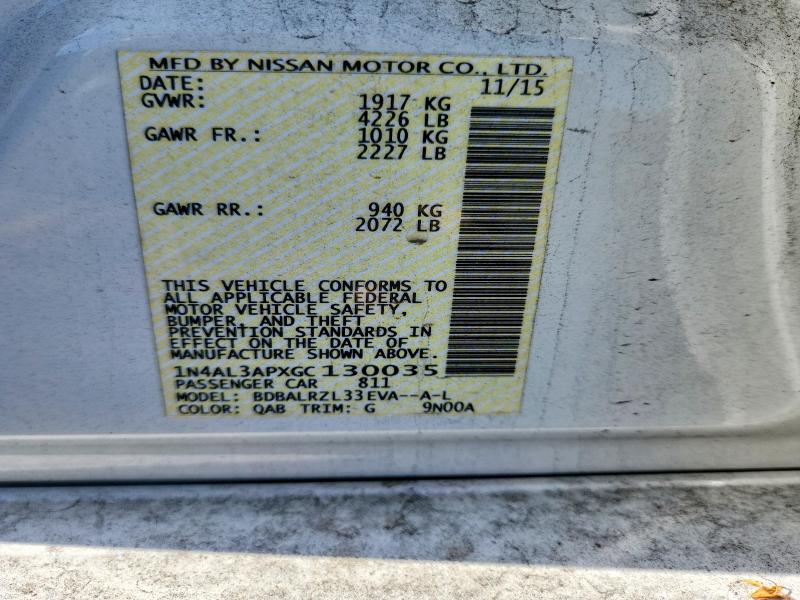 2016 Nissan Altima მანქანა იყიდება აუქციონზე, vin: 1N4AL3APXGC130035, აუქციონის ნომერი: 55273506