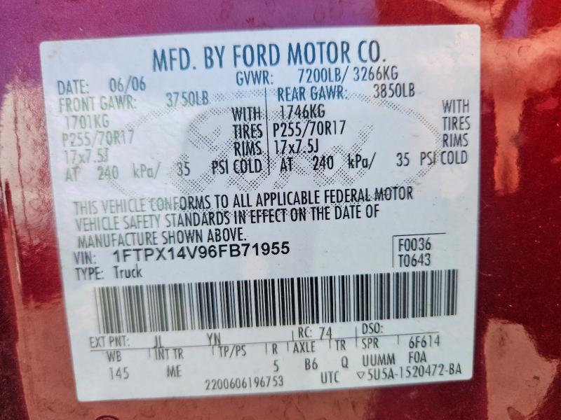 2006 Ford F150 მანქანა იყიდება აუქციონზე, vin: 1FTPX14V96FB71955, აუქციონის ნომერი: 55937786