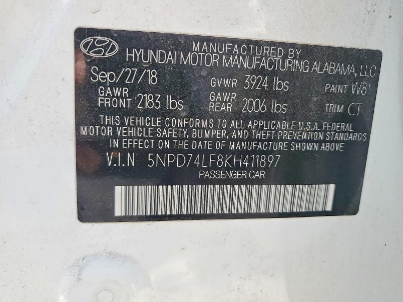 Aukcja sprzedaży 2019 Hyundai Elantra, vin: 5NPD74LF8KH411897, numer aukcji: 55751046