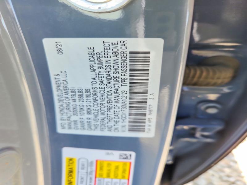 56715176 :رقم المزاد ، 1HGCV1F30MA102129 vin ، 2021 Honda Accord مزاد بيع