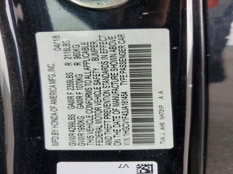 Продажа на аукционе авто 2018 Honda Accord, vin: 1HGCV1F43JA161454, номер лота: 59124256