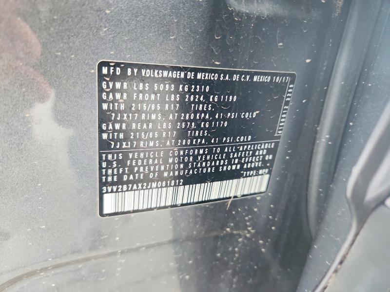 2018 Volkswagen Tiguan მანქანა იყიდება აუქციონზე, vin: 3VV2B7AX2JM061812, აუქციონის ნომერი: 59086806
