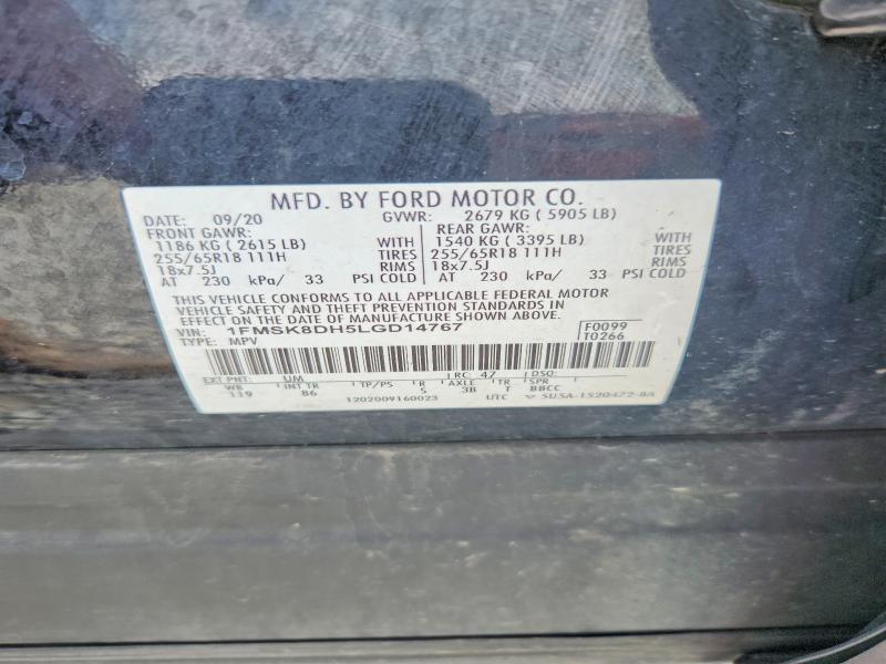 Aukcja sprzedaży 2020 Ford Explorer, vin: 1FMSK8DH5LGD14767, numer aukcji: 57139766