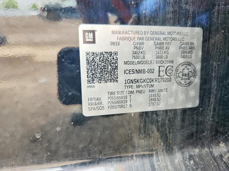 54453666 :رقم المزاد ، 1GNSKGKC0KR179200 vin ، 2019 Chevrolet Suburban مزاد بيع