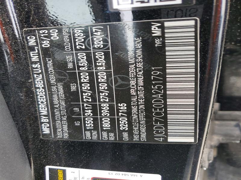 59169736 :رقم المزاد ، 4JGDF7CE0DA251791 vin ، 2013 Mercedes-benz Gl مزاد بيع