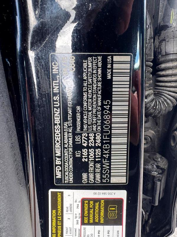 56053306 :رقم المزاد ، 55SWF4KB1FU068945 vin ، 2015 Mercedes-benz C مزاد بيع